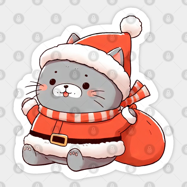 Fat Christmas Cat Santa Sticker by Takeda_Art